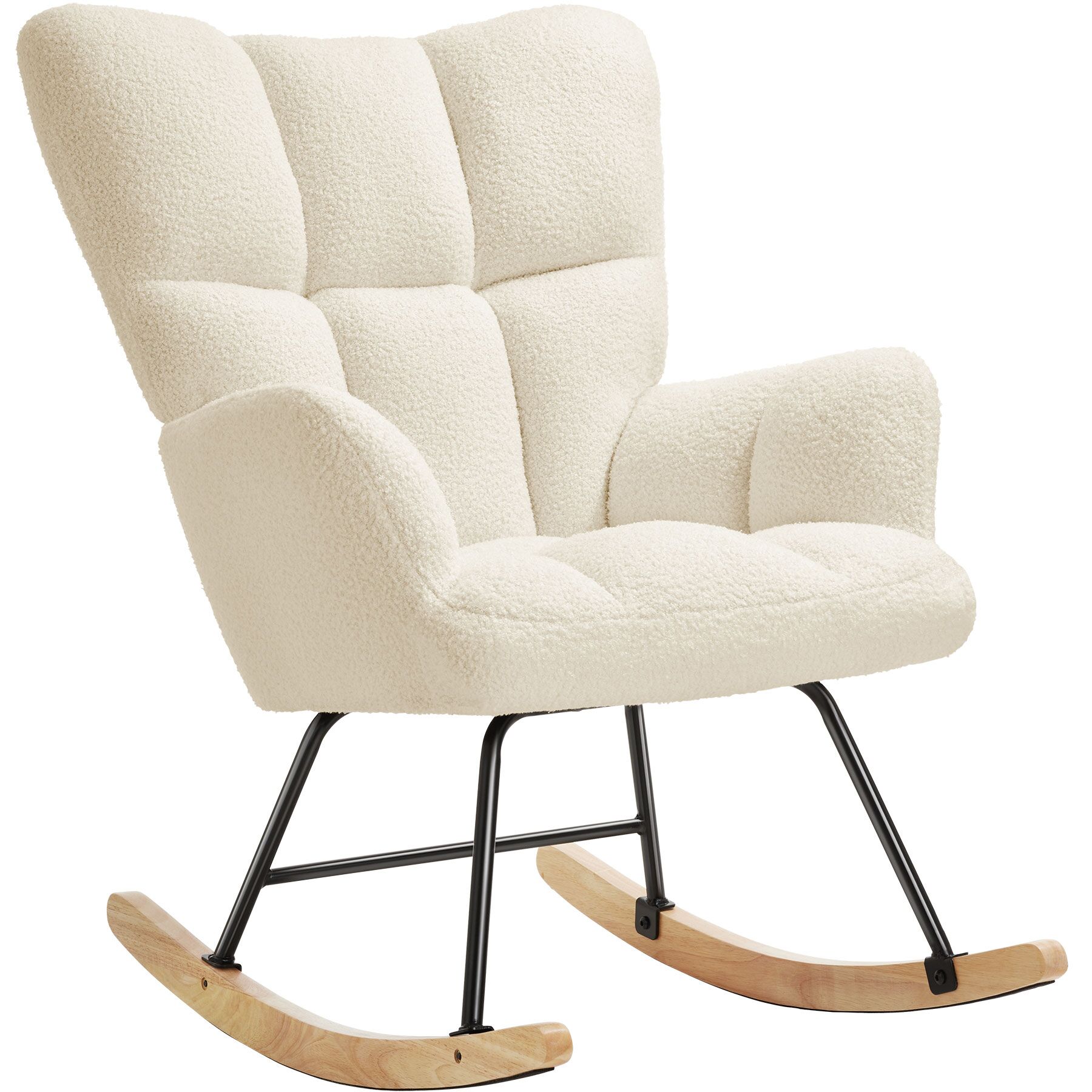 Fauteuil à bascule rembourré avec revêtement en tissu bouclé doux et grand dossier 120kg maximum TECTAKE - 7