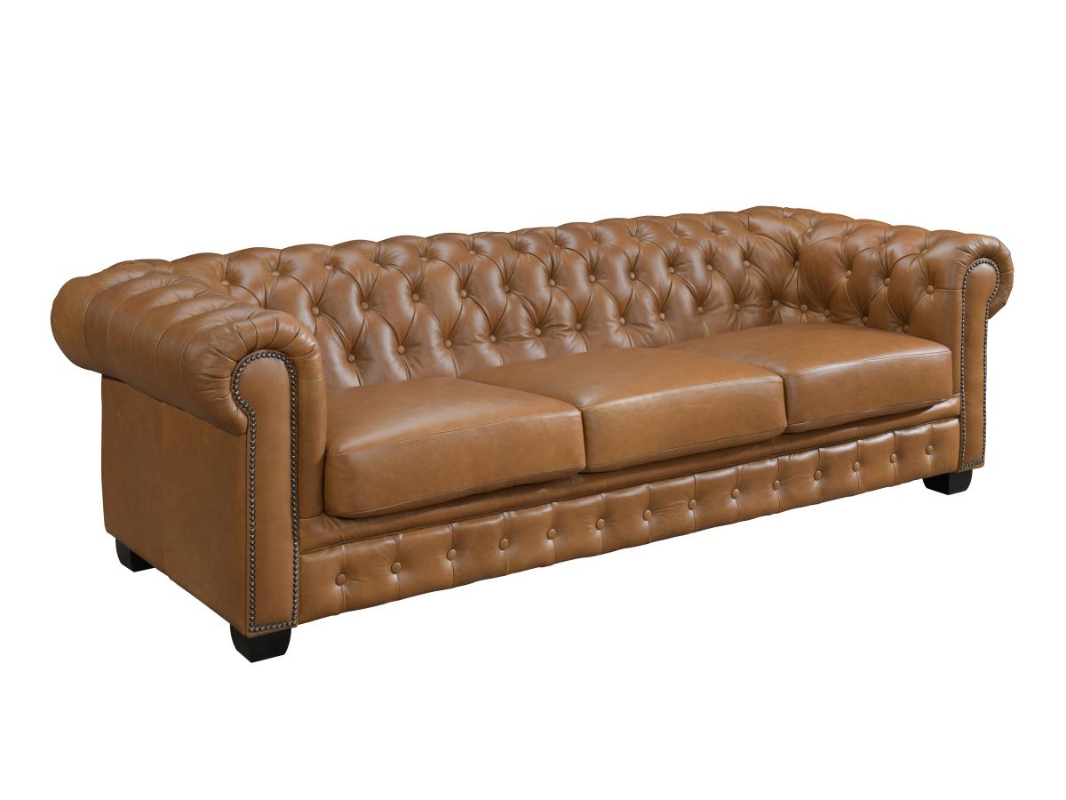 Canapé chesterfield 4 places BRENTON 100% cuir de buffle premium - Caramel vintage - 6