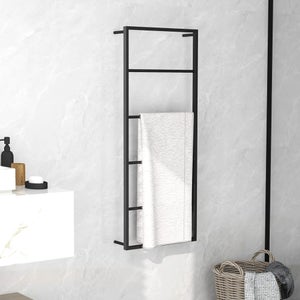 Échelle Porte-Serviettes à 5 Niveaux En Fer Noir - 58x175 Cm - Appui Murale, Rangement Salle De Bain