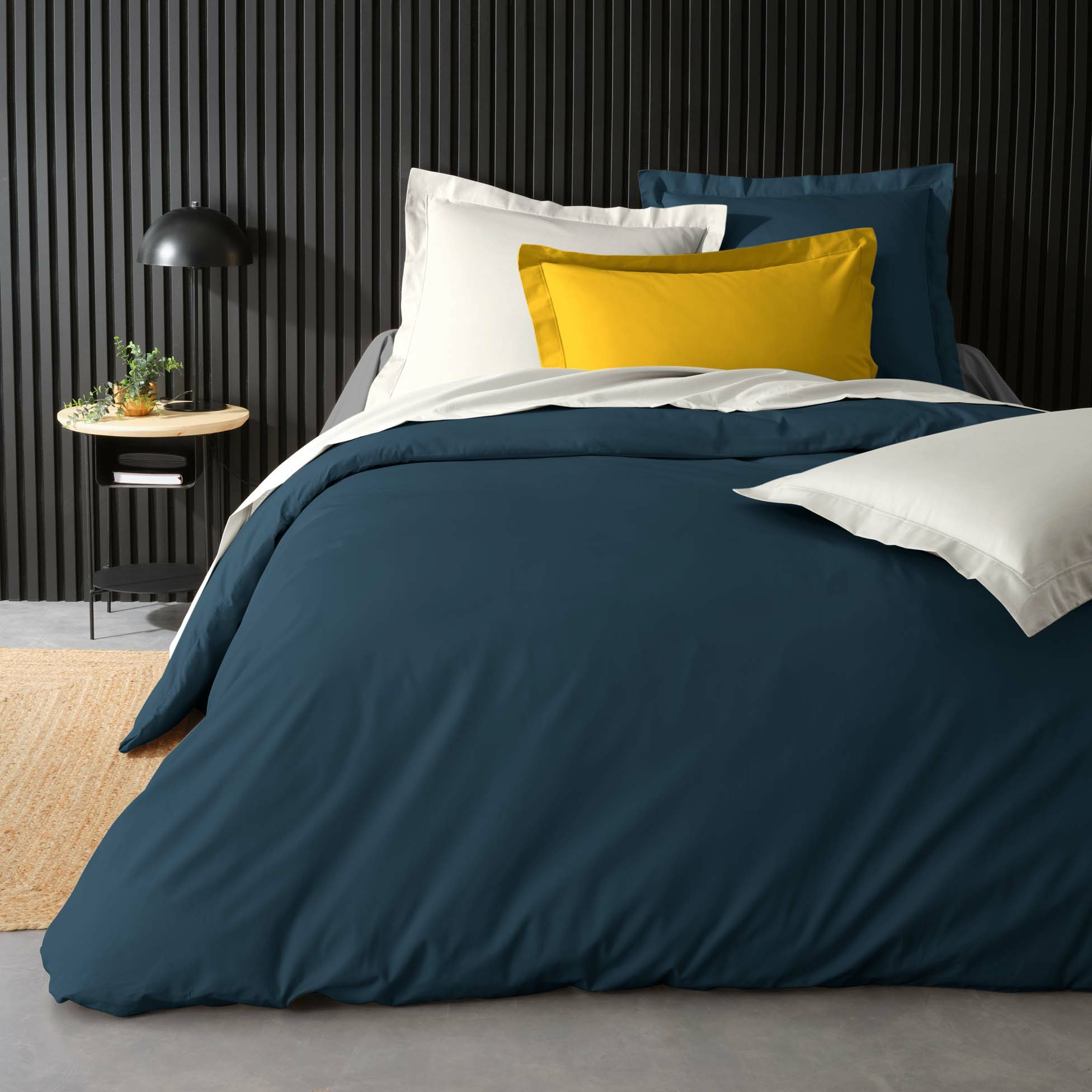 Housse de couette 2 personnes 260 x 240 cm – Percale de coton 78 fils – Bleu Nuit - 3