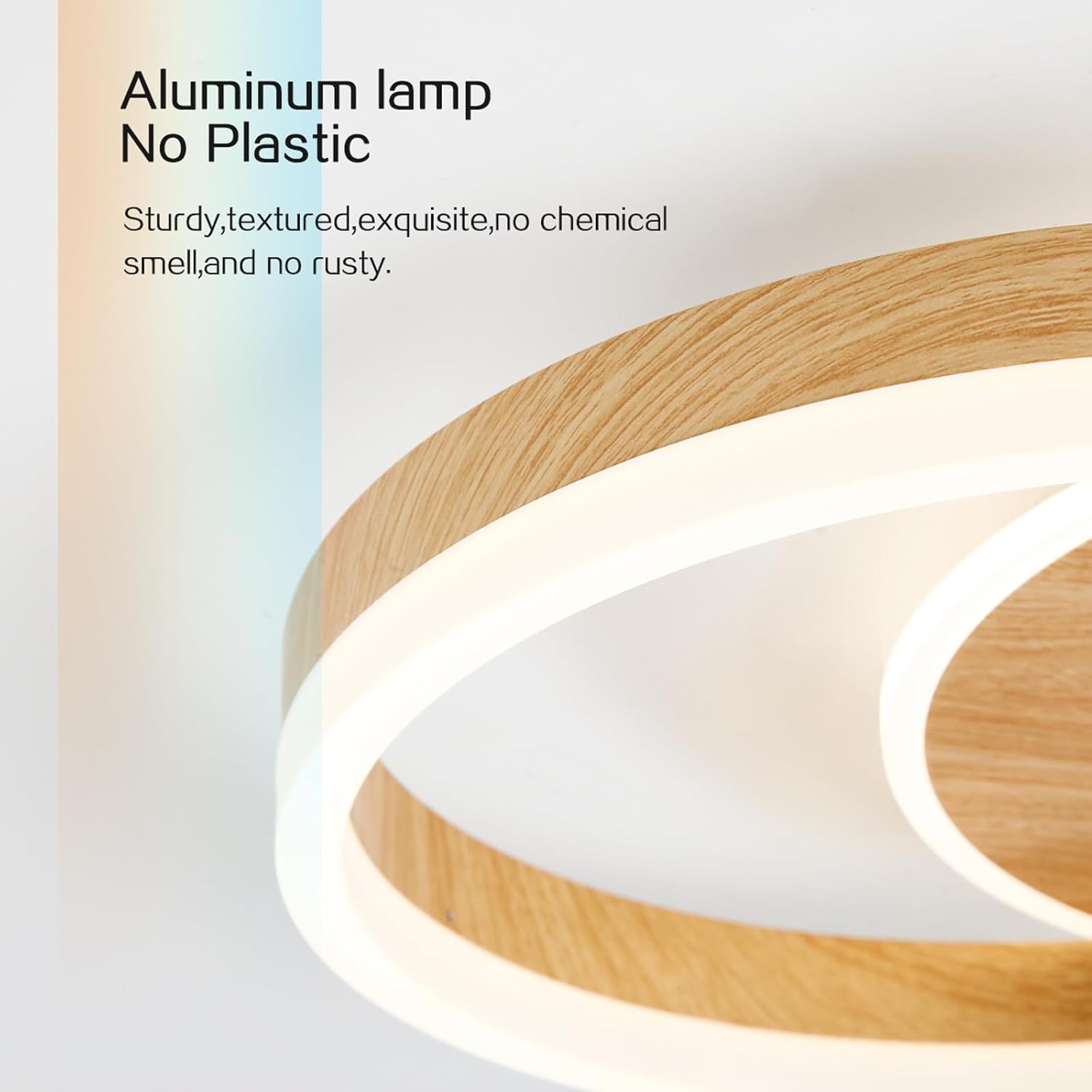 Amdelne Plafonnier LED 2 Anneaux Ø50cm 36W, Design Moderne, Dimmable avec Télécommande, Métal+Acrylique, Effet Bois, Salon/Chambre/Salle à manger - 7