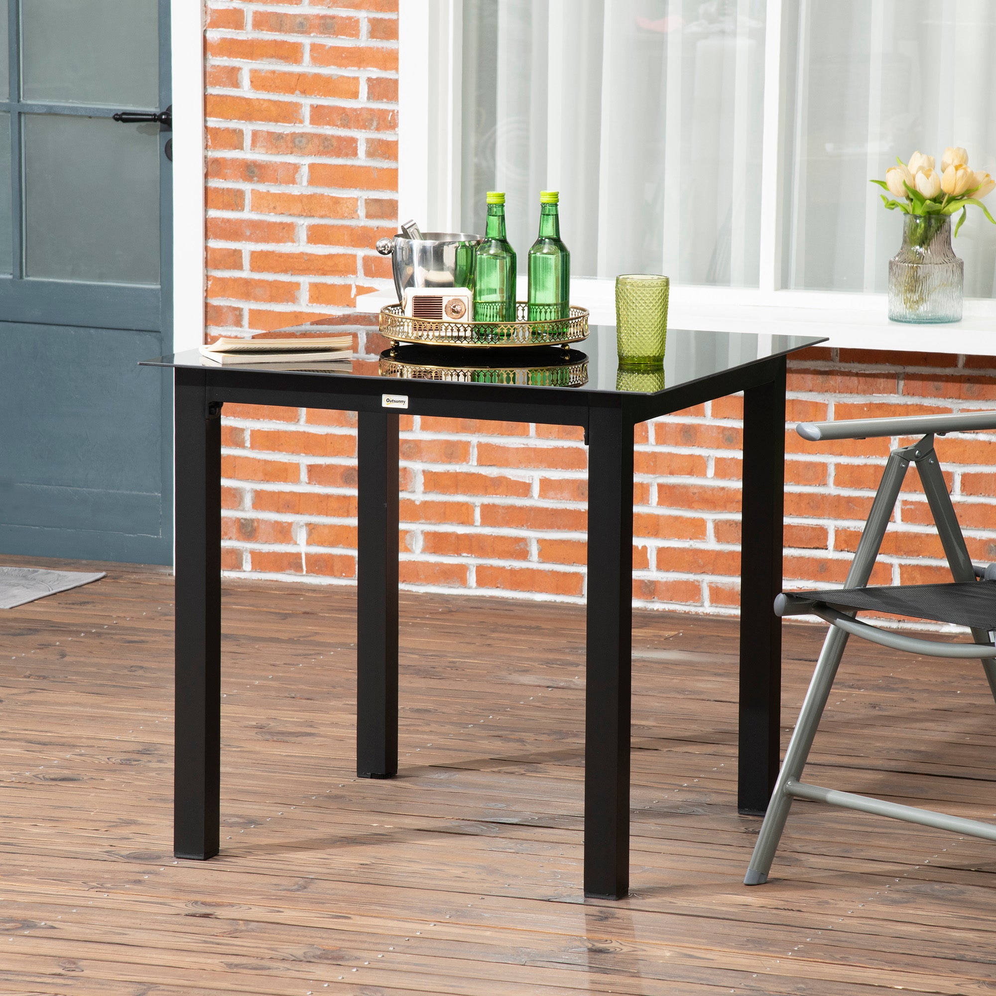 Table de jardin extensible carré en Verre Noir - 2