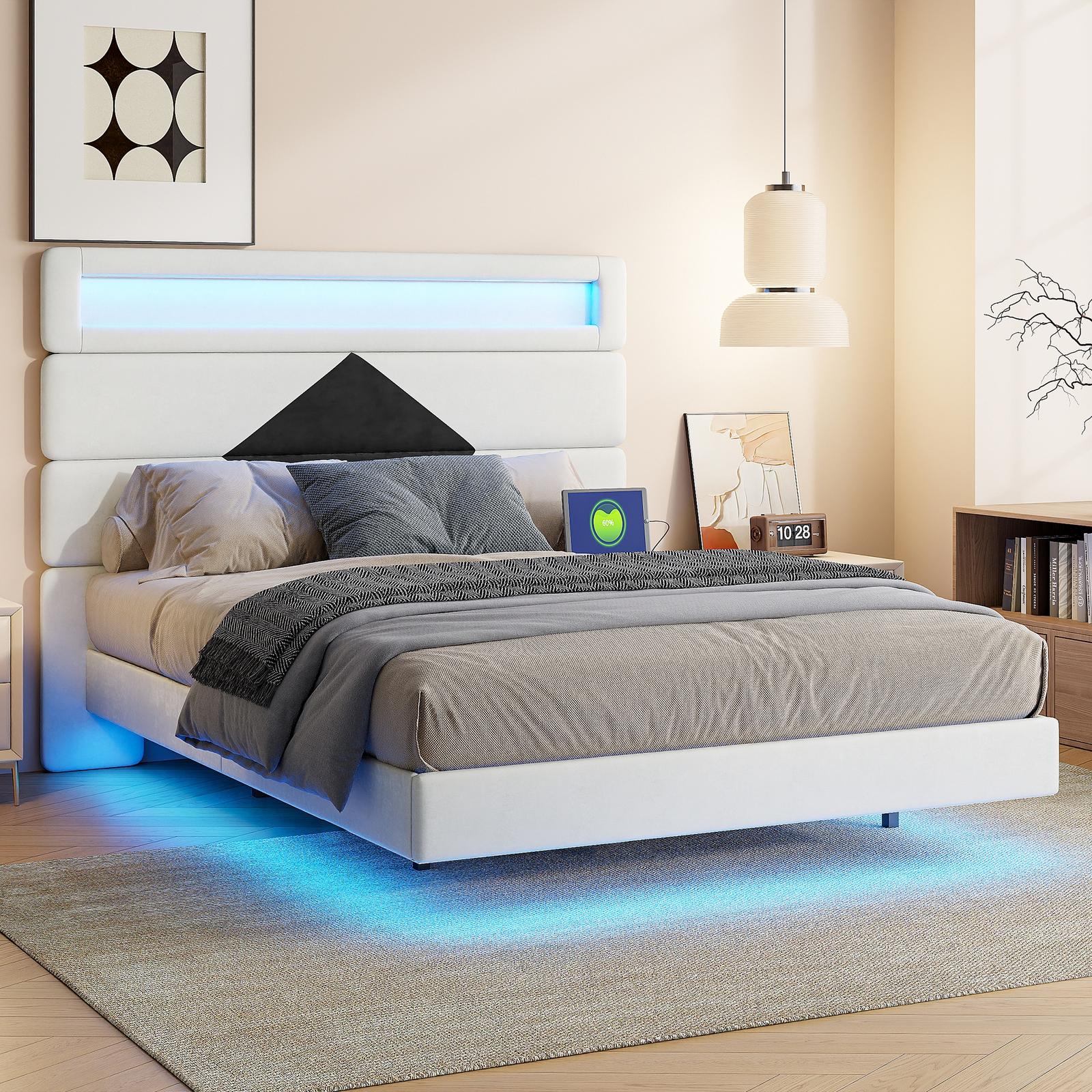 Lit Double Josy, 140 X 190 Cm, Capitonné Avec Sommier, En Tissu Gris