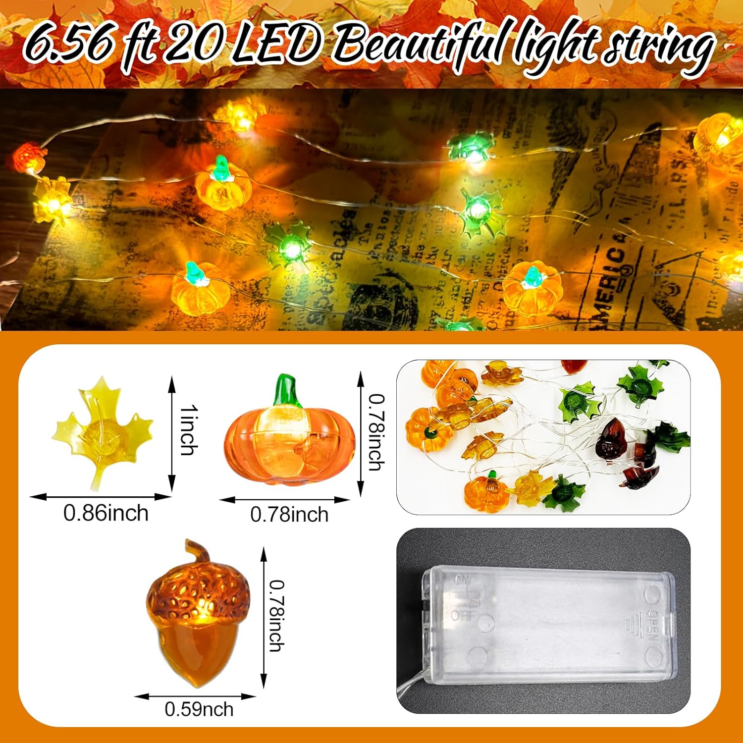 Guirlande Lumineuse Automne Feuilles D'érable LED - Rideau De Lumière Avec Télécommande, Minuterie, 8 Modes - Déco Thanksgiving, Halloween, Noël - 14