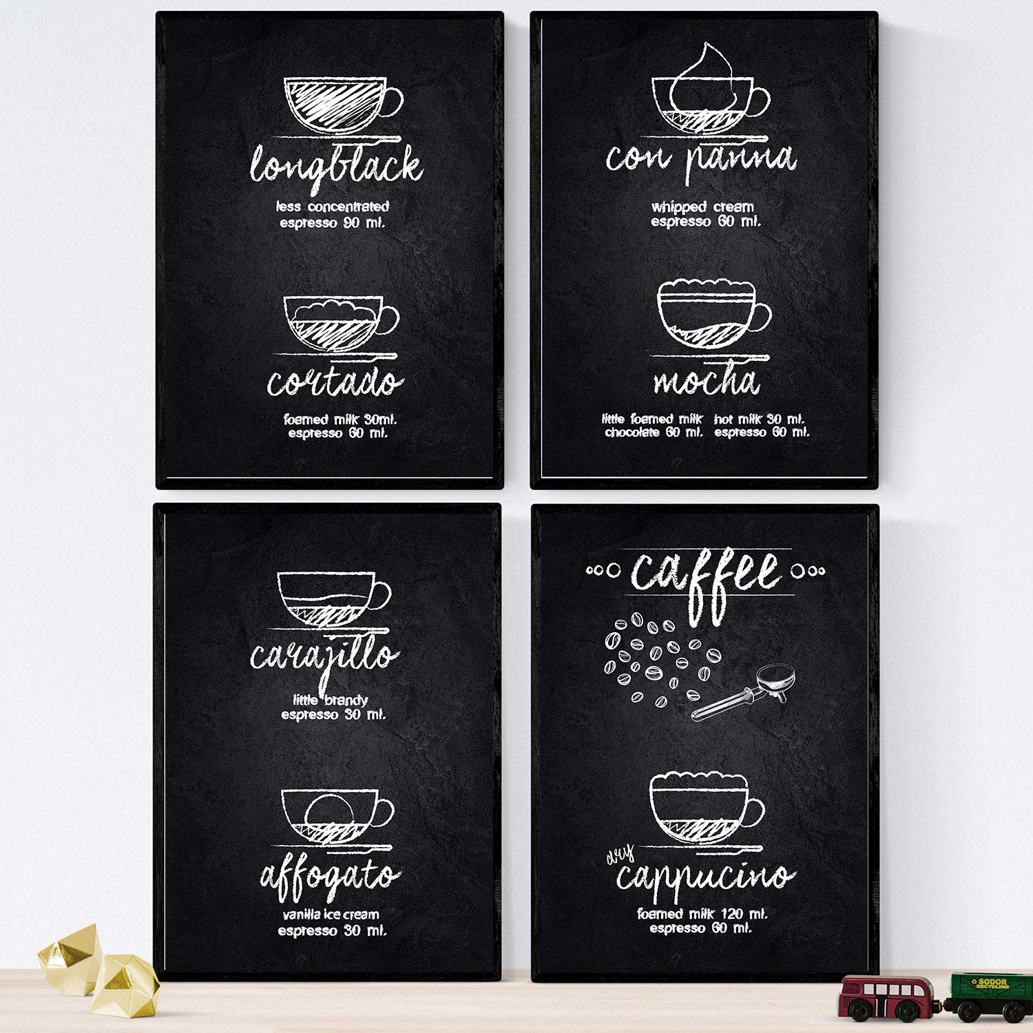 Set de láminas de cafe. posters de tipos de cafe. cafe detalle 2. sin marco - a4