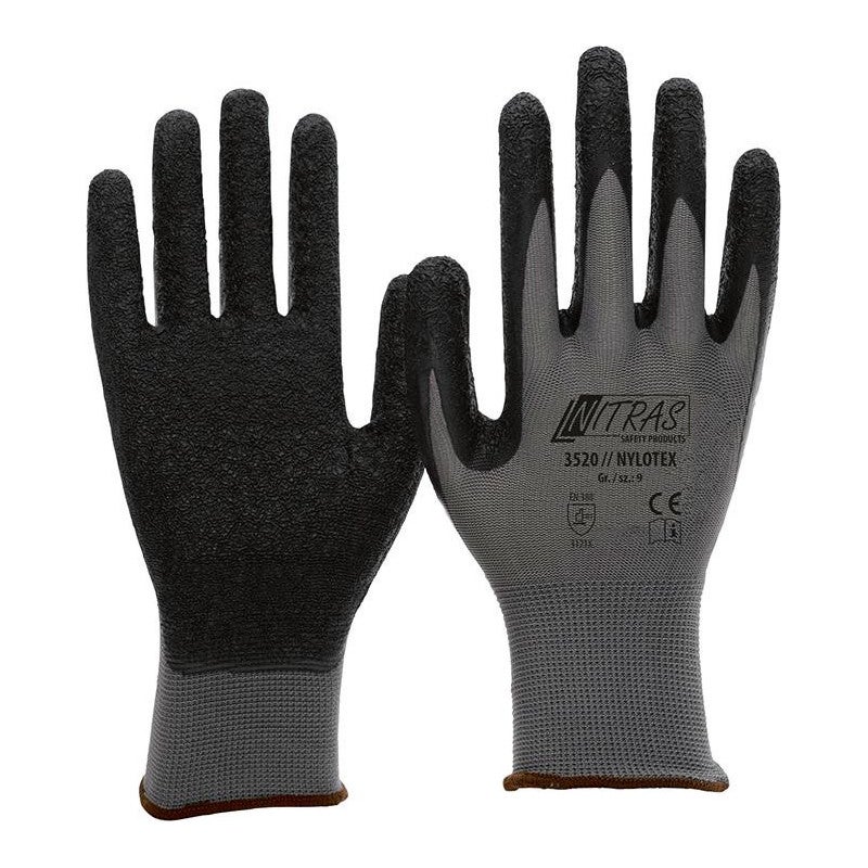 Guantes De Trabajo Nylotex 3520 - Pack De 12 Pares, Talla 7, Nailon Con Látex, Resistentes A La Abrasión