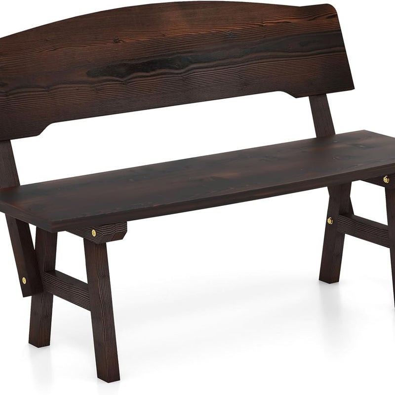 Ławka Ogrodowa 2-osobowa, Nośność 325 kg 120 x 51 x 78 cm, Przestronne Siedziska, Ergonomiczne Oparcie, Poprzeczka w Brązowym