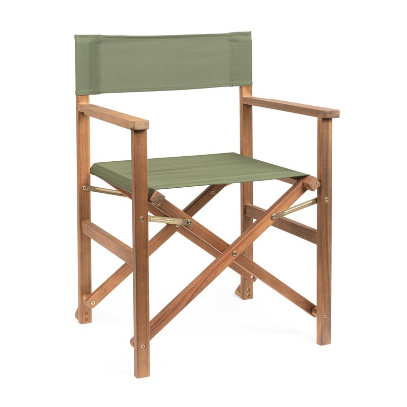 Drewniany fotel reżyserski "NOEMI" w kolorze mchu, do ogrodów i na zewnątrz