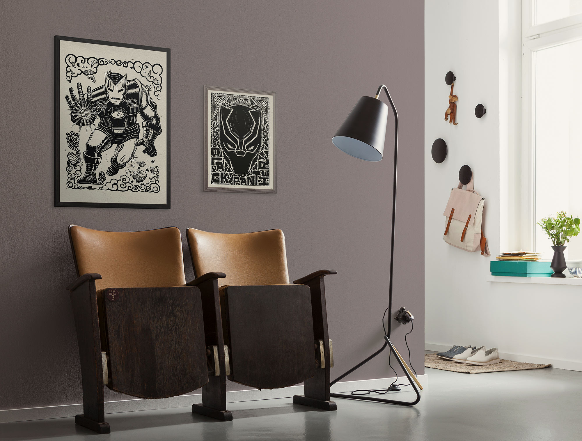 Cartel artístico de komar - marvel black panther lino-cut helmet - talla: 40 x 50 cm