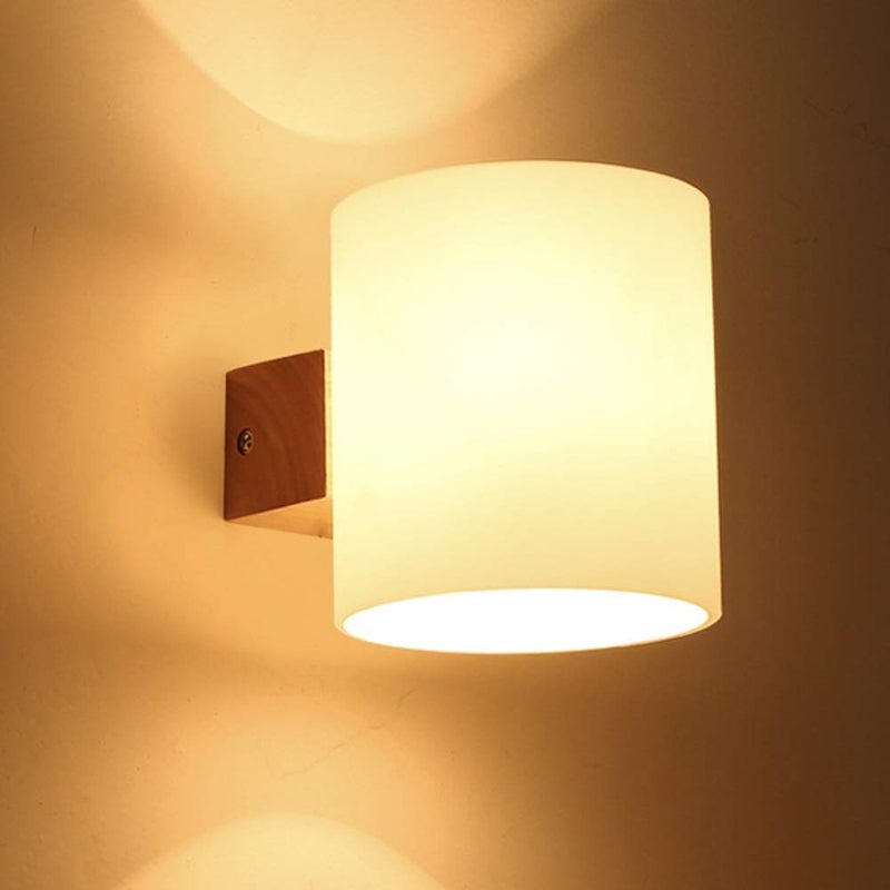 Nowoczesne kinkiety Kinkiety cylindryczne białe, kinkiet retro z drewna z kloszem ze szkła do salonu, korytarza, esca