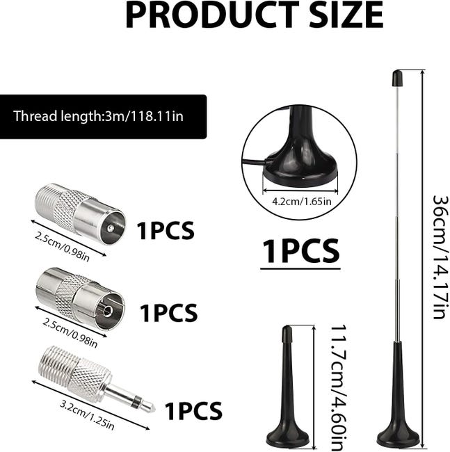 Antenna FM/DAB Interna Con Base Magnetica E Cavo 3m – Per Stereo, Ricevitori E Sintonizzatori HiFi