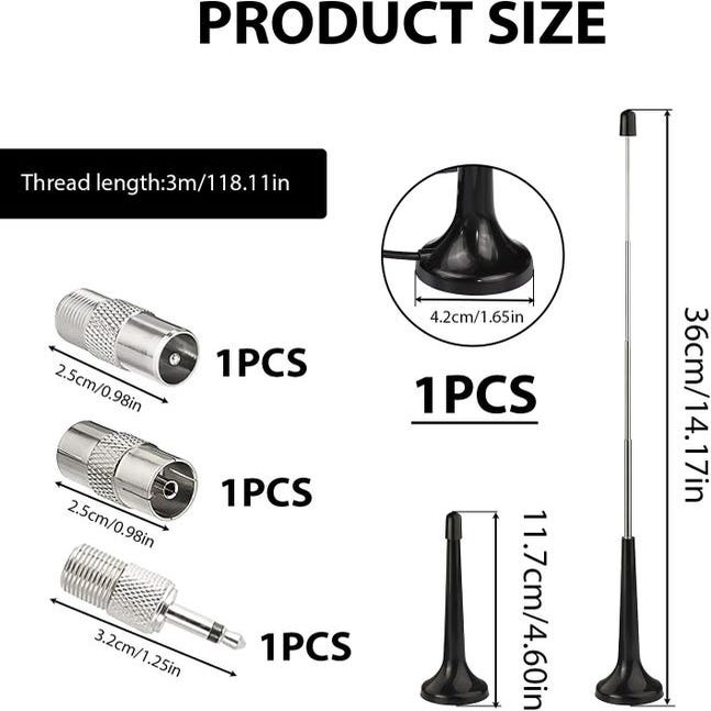 Antenna FM/DAB Interna Con Base Magnetica E Cavo 3m – Per Stereo, Ricevitori E Sintonizzatori HiFi