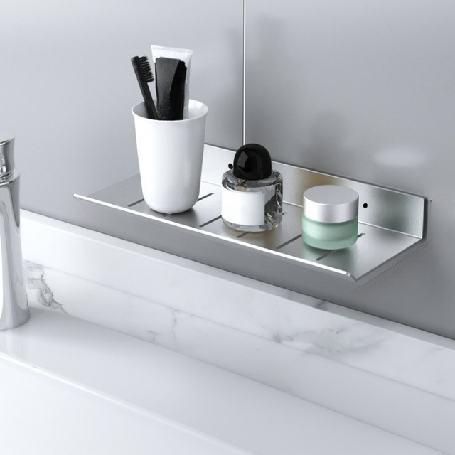 Mensola da bagno, 30cm Organizzatore da bagno, Ripiano da parete per WC, Senza foratura, argento, 30*11*4,8 cm
