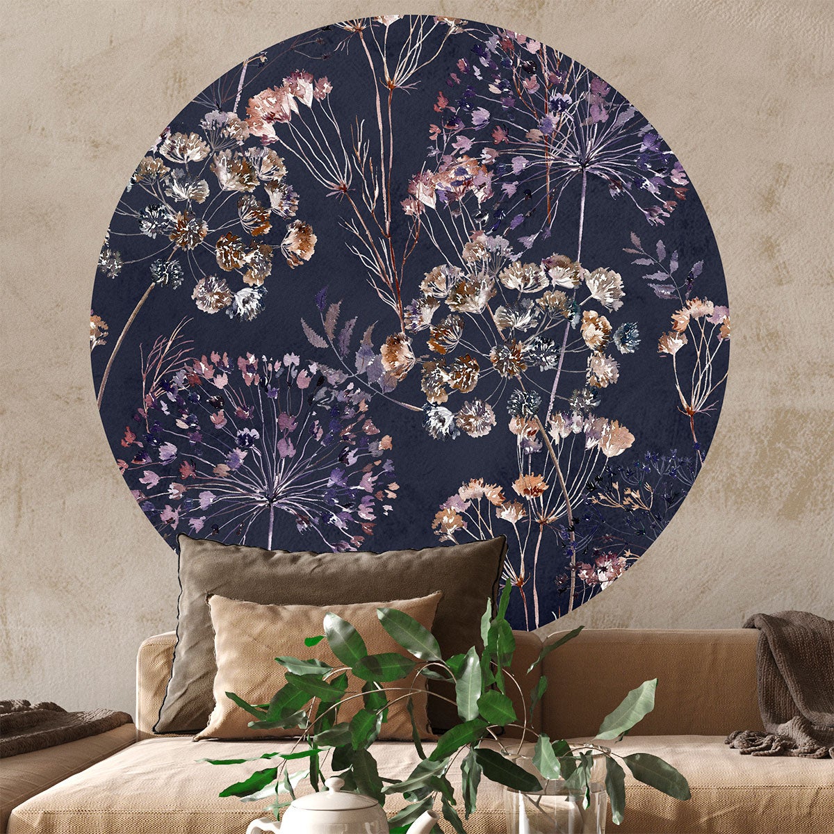 Papel pintado prepegado - flores de campo vintage de acuarela oscura - adhesivo pared - sticker revestimiento - xl-h120xl120cm