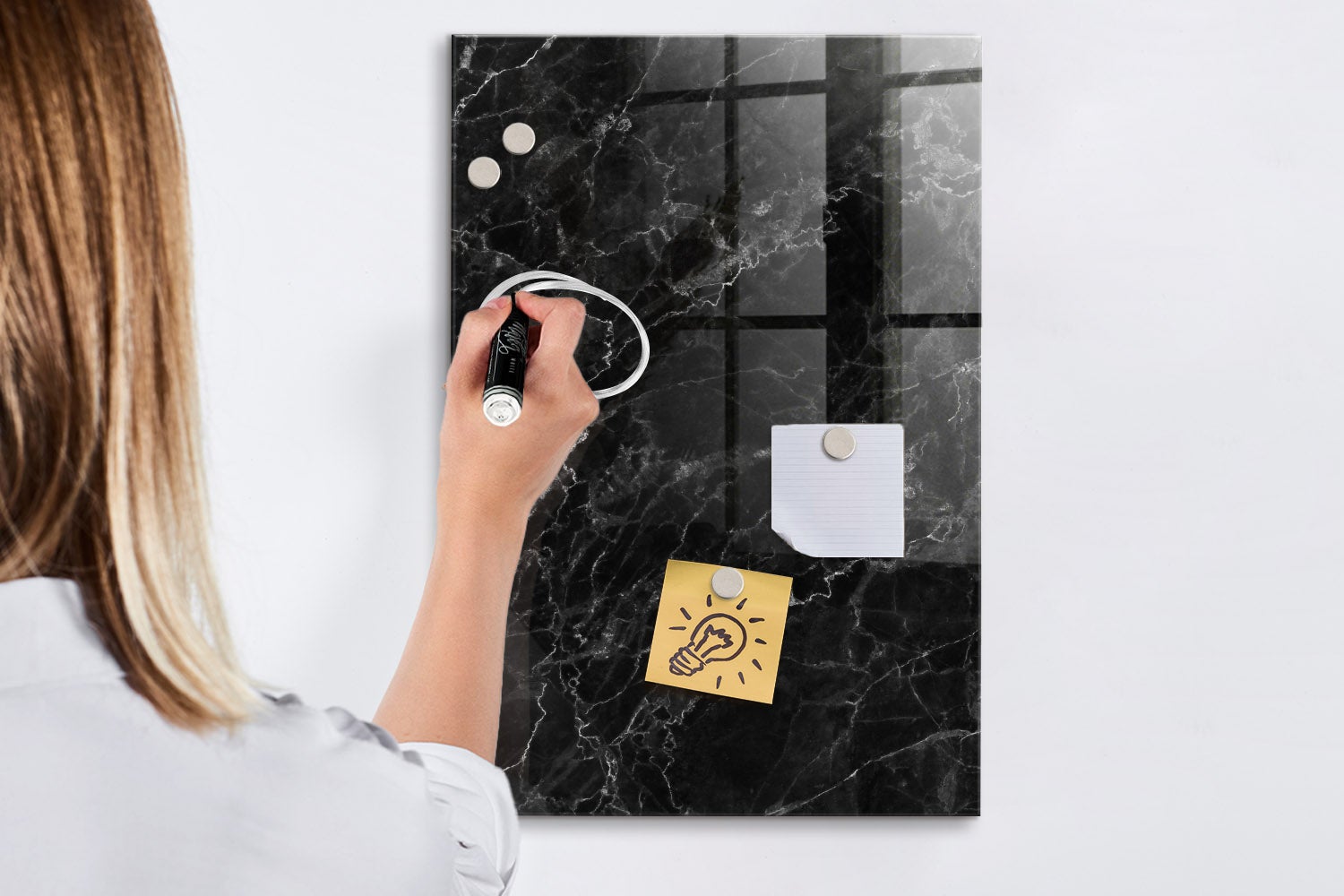 Tableau magnétique mural, Tulup - 40x60 cm - Marbre texturé foncé, 5 aimants, une éponge, un marqueur blanc - 7