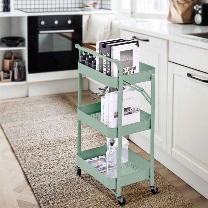 Leogreen Carrello Da Cucina A 5 Livelli 46x27x106 Cm | Scaffale Scorrevole In Metallo Con Ruote E 5 Ganci | Portaoggetti Mobile Per Ufficio E Salotto, Bianco