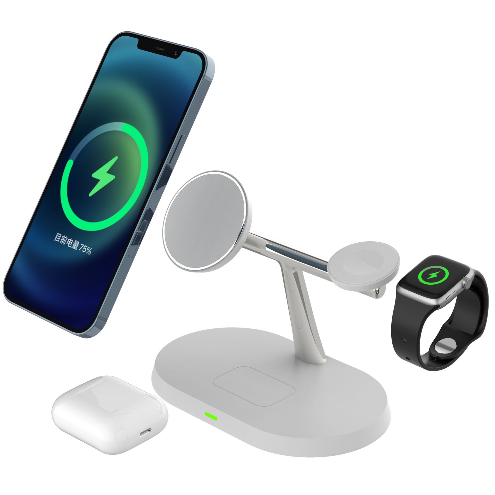 Magnetyczna ładowarka bezprzewodowa 3 w 1, stacja szybkiego ładowania - podstawka ładująca USB-C do iPhone'a, iWatcha, Airpods i Samsunga, biała
