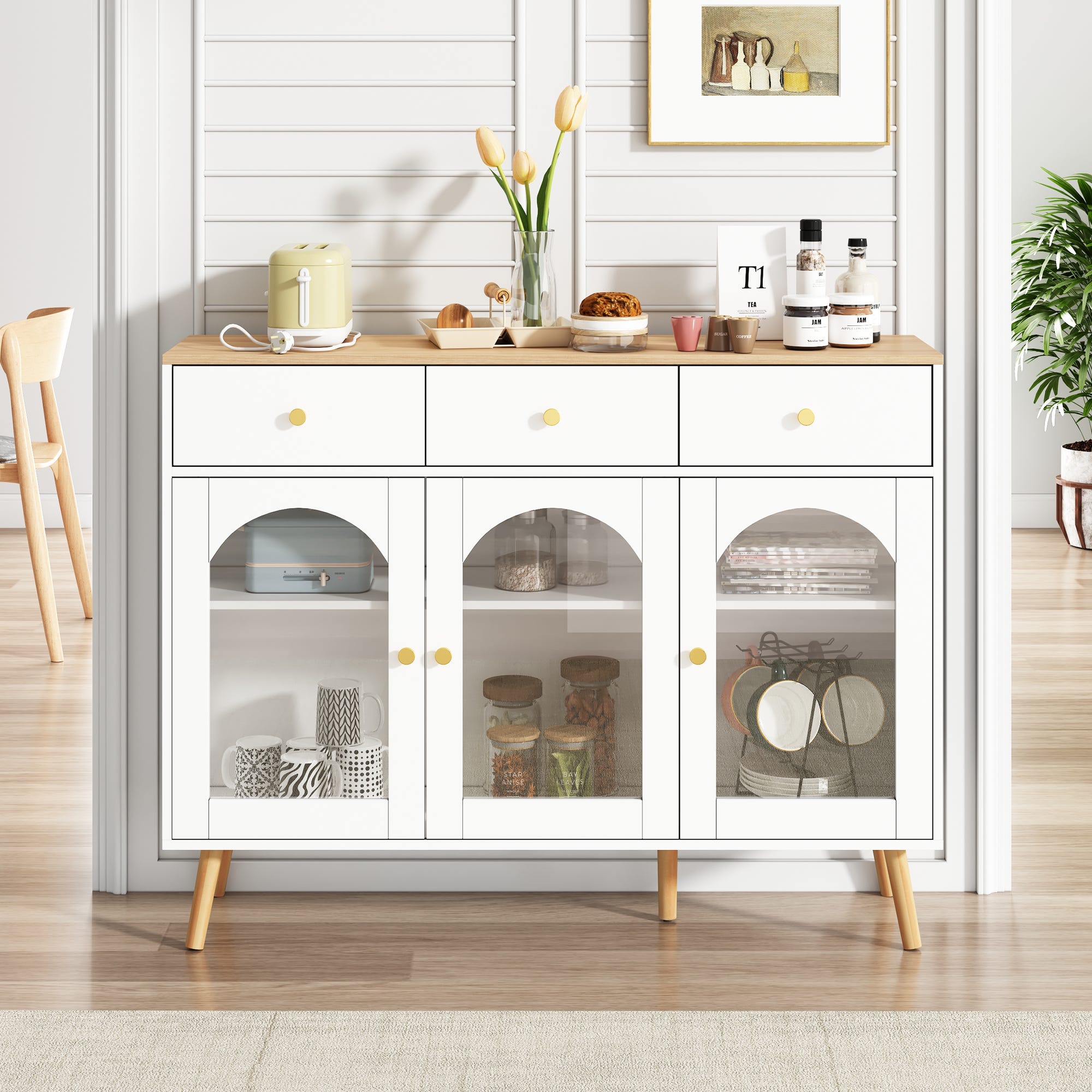 Buffet Restyling Buffet 34x120x94cm - avec 3 tiroirs - avec 3 portes galbées - avec ...