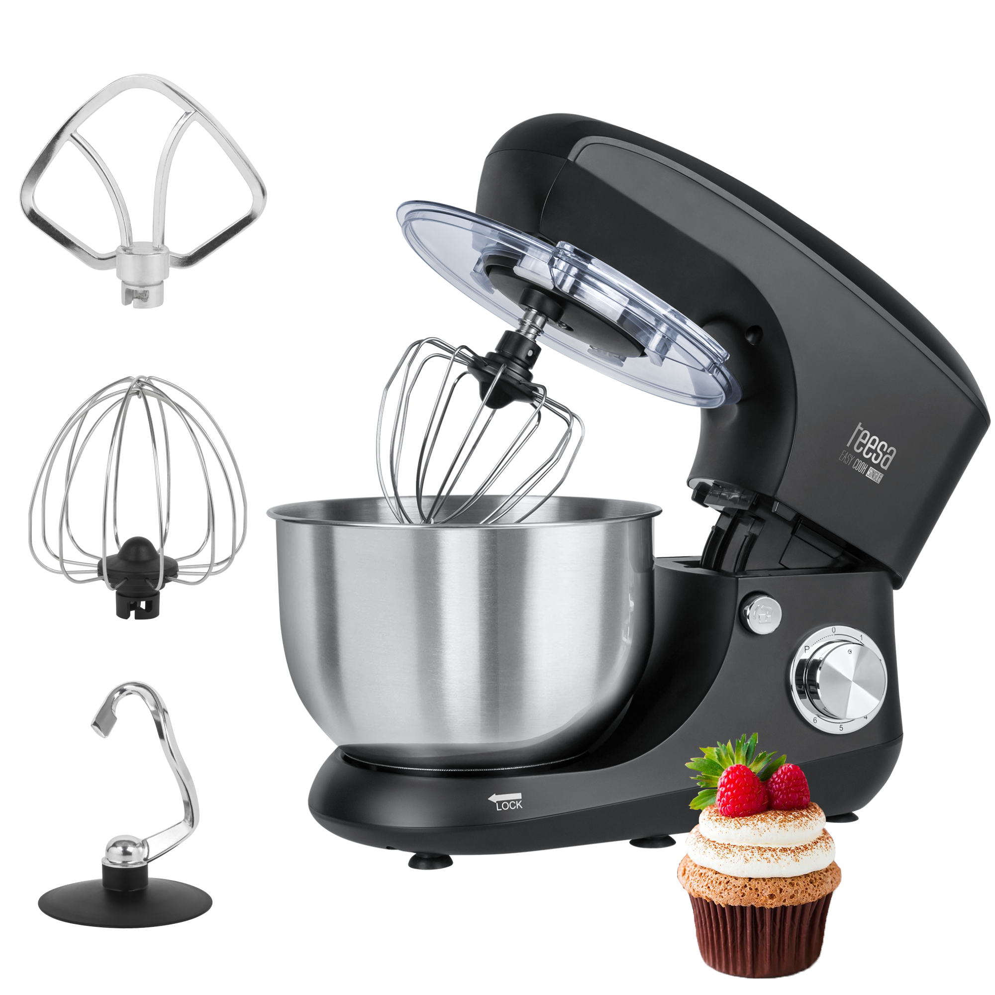 Teesa Batidora De Pie 1400W 5.5 L Tazón De Acero Inoxidable Velocidad Variable Tsa3545-B Negro Acero Inoxidable, Leroy Merlin