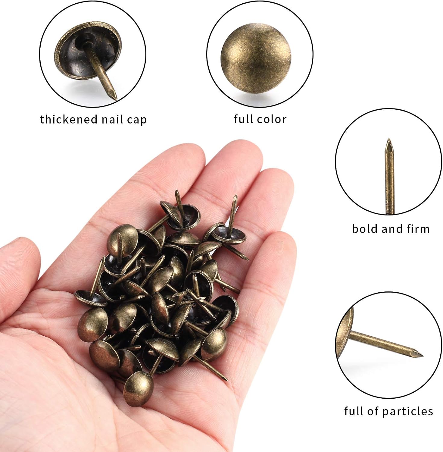Lot de 200 clous décoratifs pour tapisserie, clous pour meubles en laiton antique - 11 x 17 mm - 3
