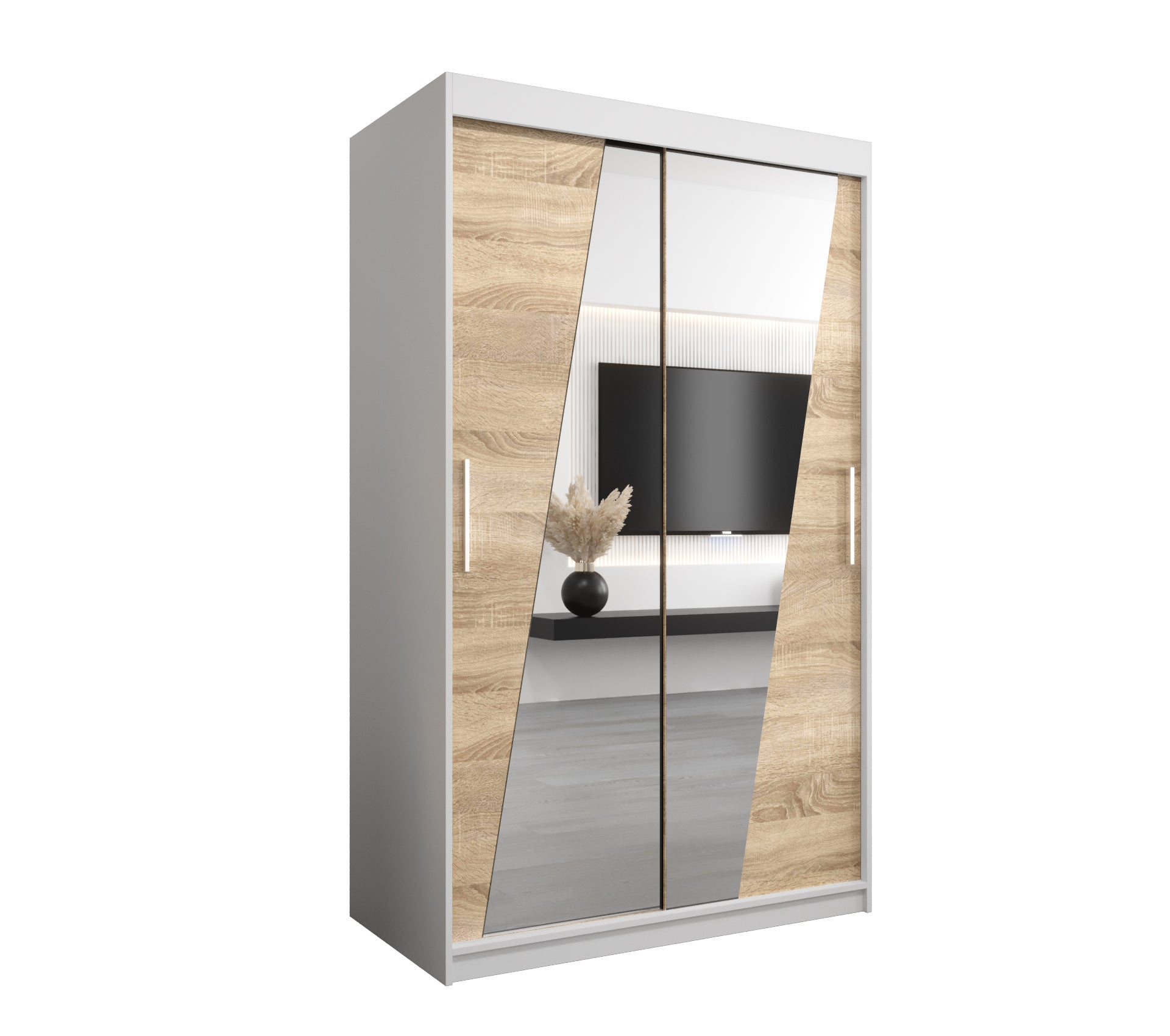 Szafa przesuwna garderoba RHOMB 120 x 62 x 200 cm Biały + Sonoma - Abiks Meble