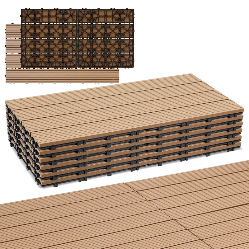 Zestaw 54 płytek tarasowych WPC z drewna tekowego – rozmiar 30 × 60 cm, 4 listwy, pokrycie zewnętrzne, 9 m²