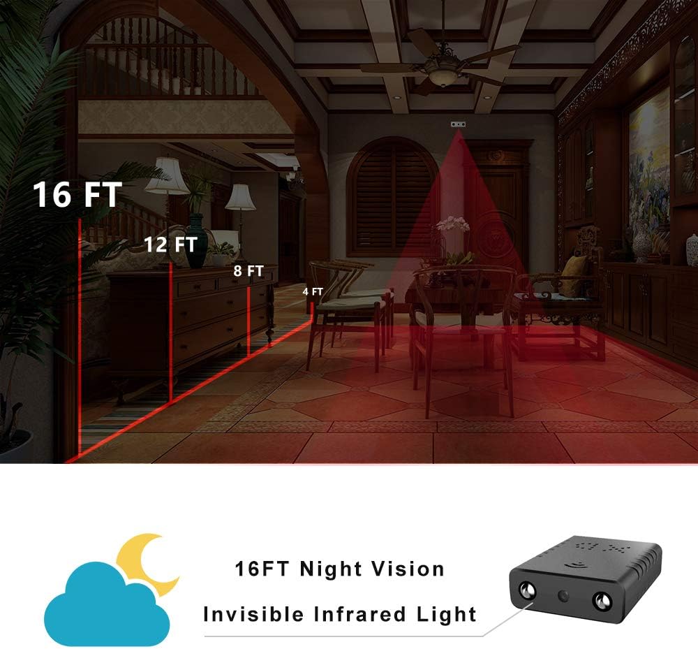 Mini caméra espion cachée WiFi HD d'intérieur pour la maison, avec détection de mouvement, vision nocturne et stockage cloud pour iPhone, Android - 5