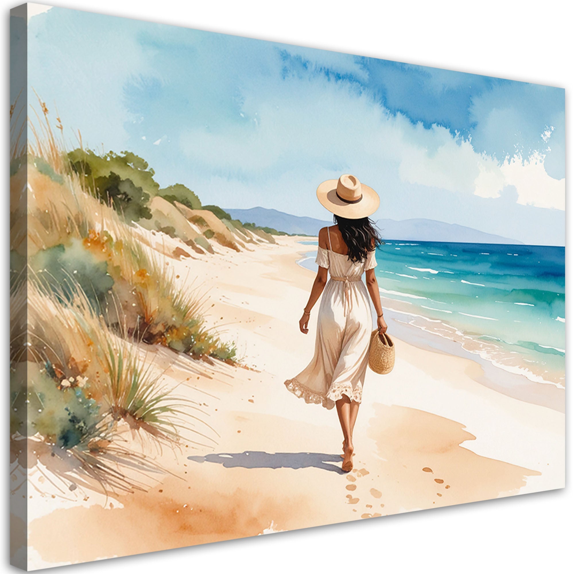 Obraz do salonu sypialni, Kobieta spaerująca po plaży 90x60