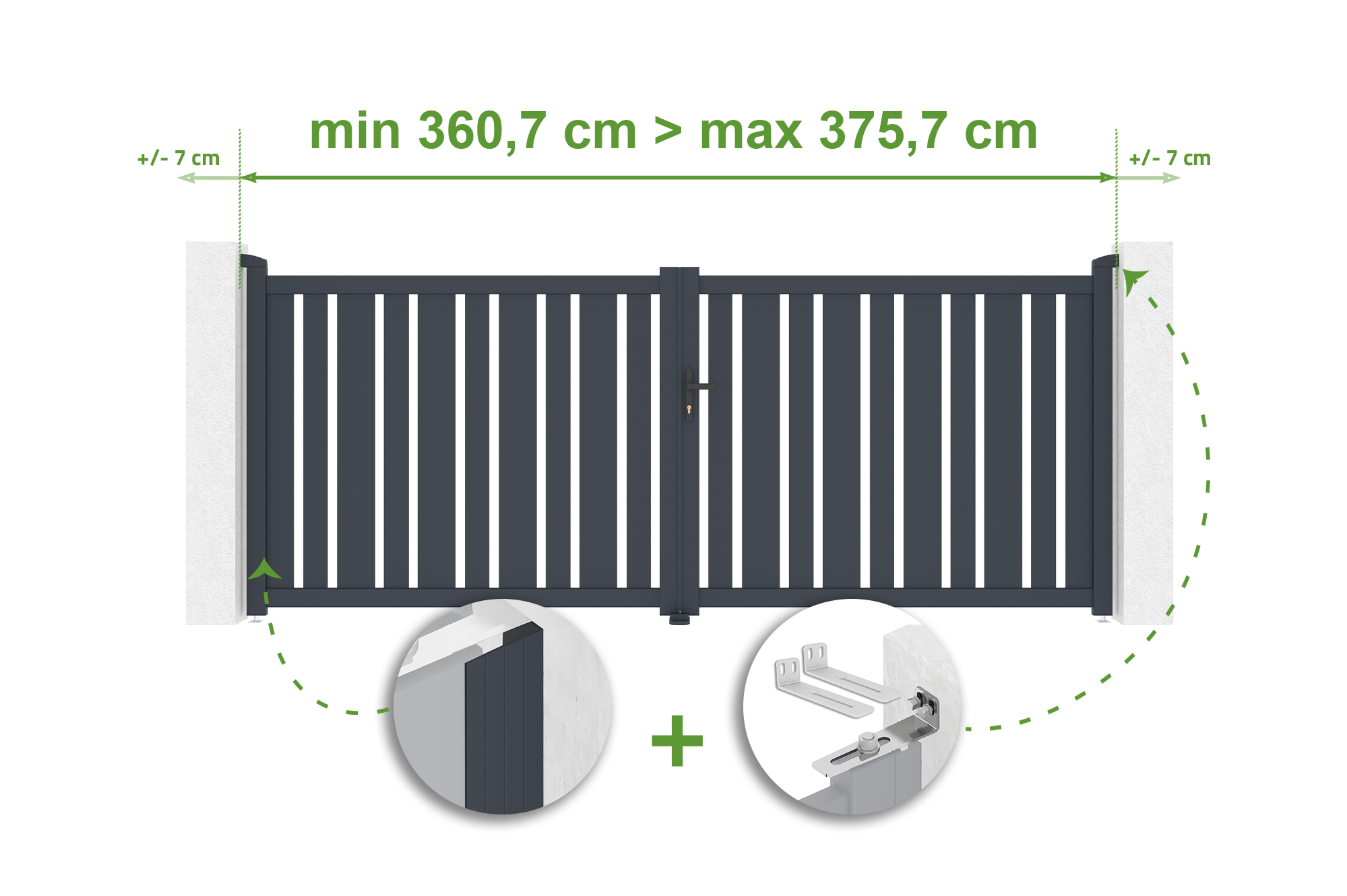 Brama skrzydłowa regulowana szerokość 3,5m VEYMONT H.140cm szara aluminiowa