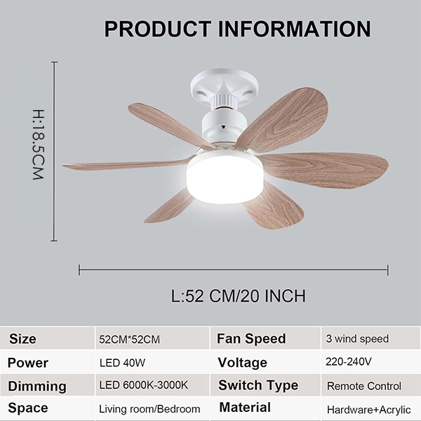 Convient pour le salon et la chambre - 2 ventilateurs de plafond, variateur d'intensité, 3 vitesses de ventilation, E27, avec télécommande, 52 cm - 2