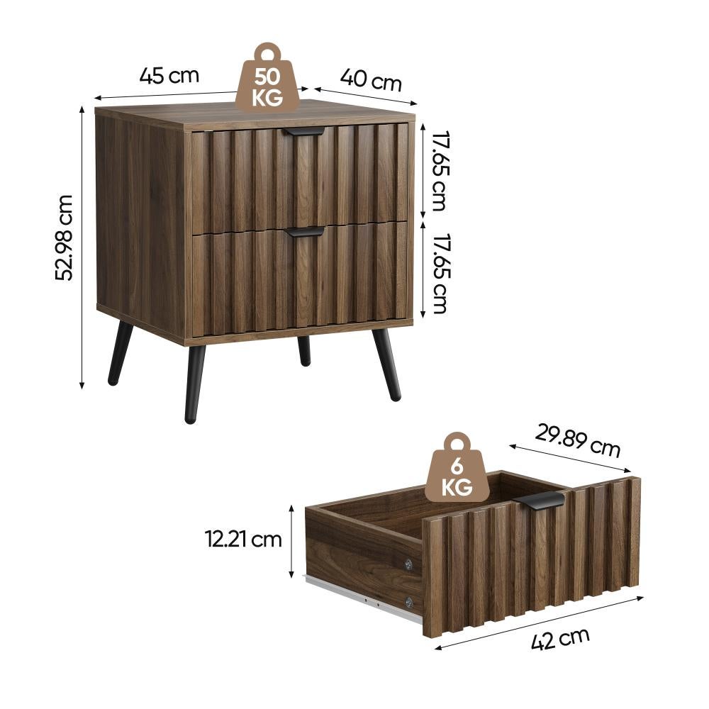 Comodino moderno 2 cassetti design incassato, per camera, corridoio, soggiorno, cameretta, noce 45x40x53 cm - 3