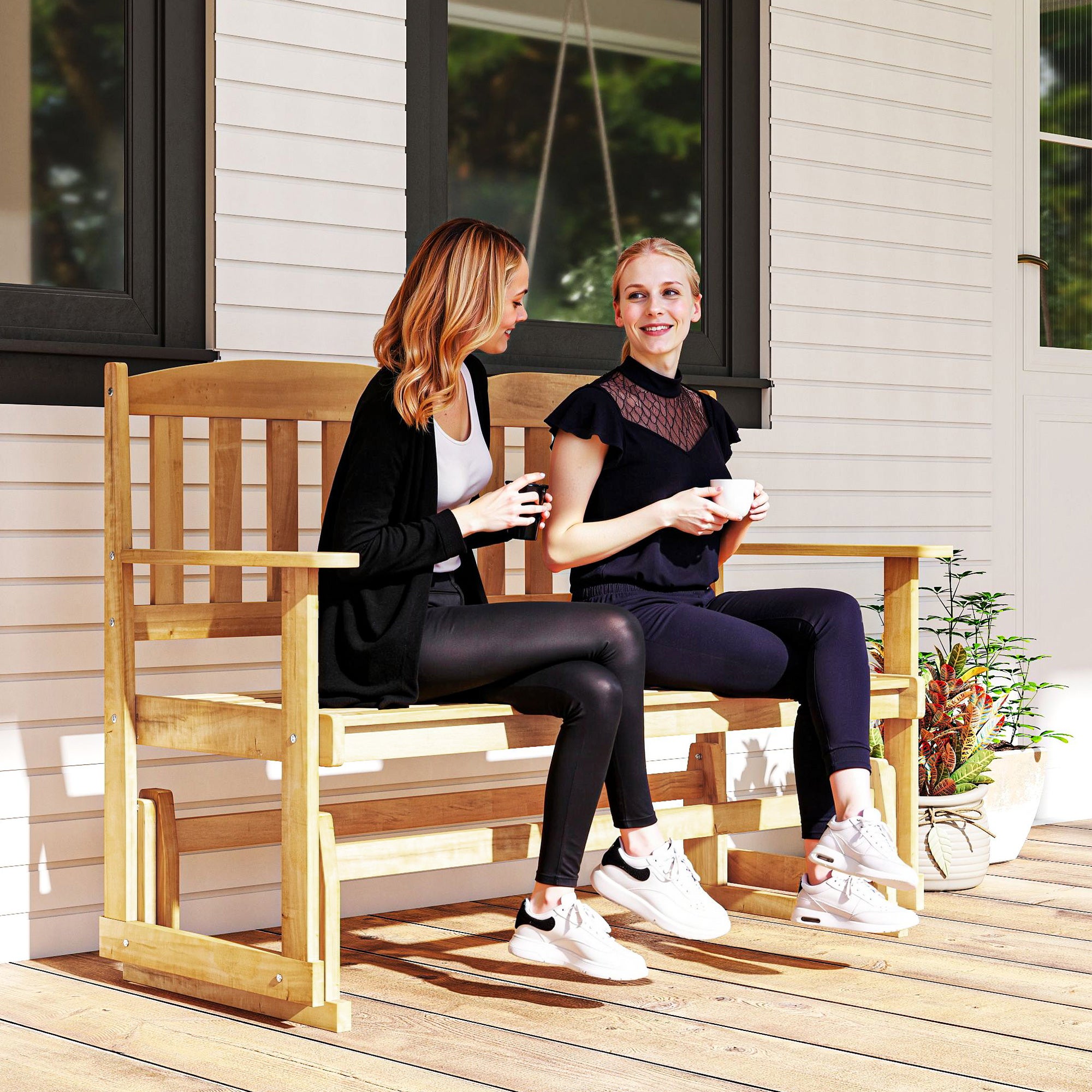 Outsunny Panchina Da Giardino A Dondolo Da Posti Con Braccioli