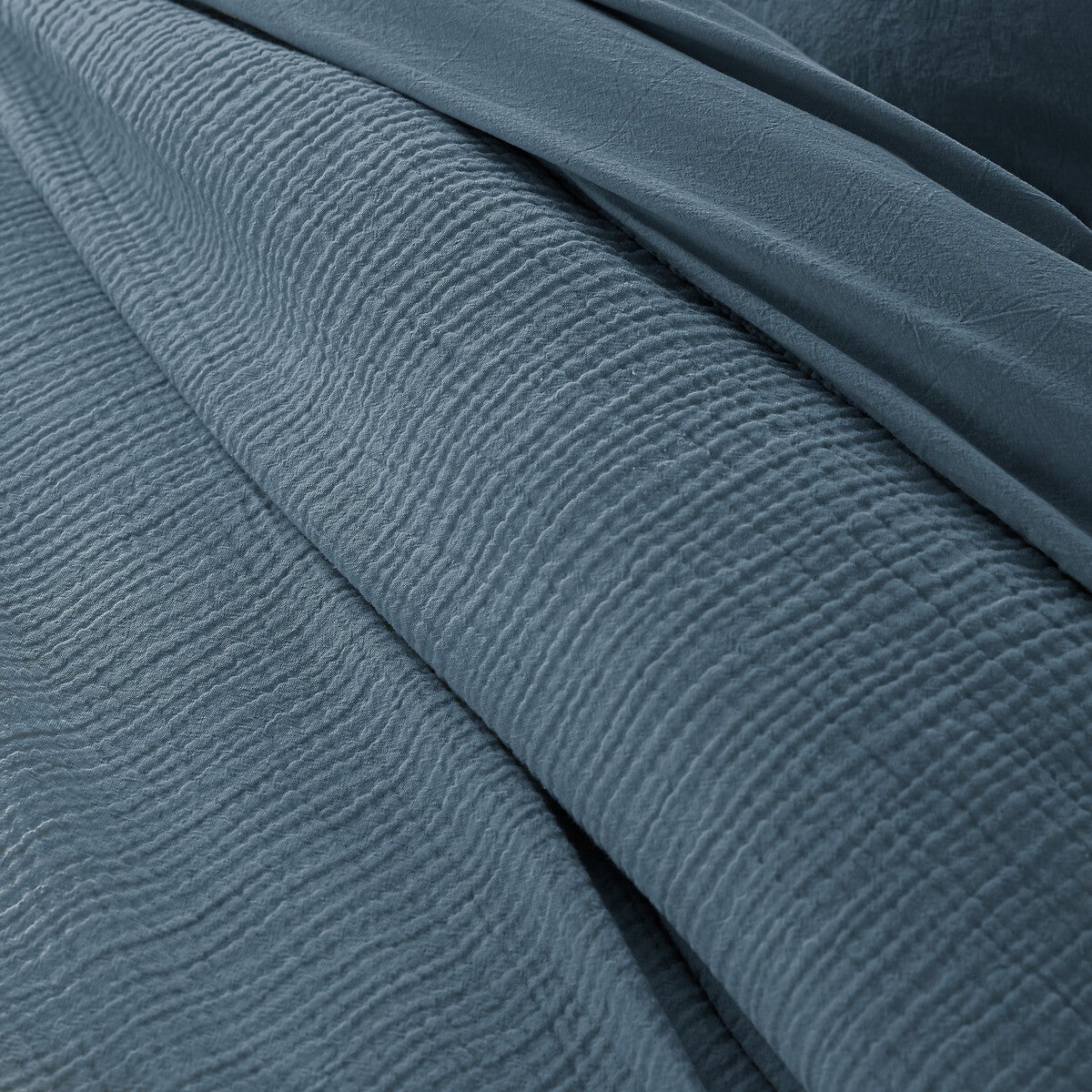 Housse de couette gaze de coton/coton lavé, Kumco - Bleu Baltique - 240 x 220 cm - 2