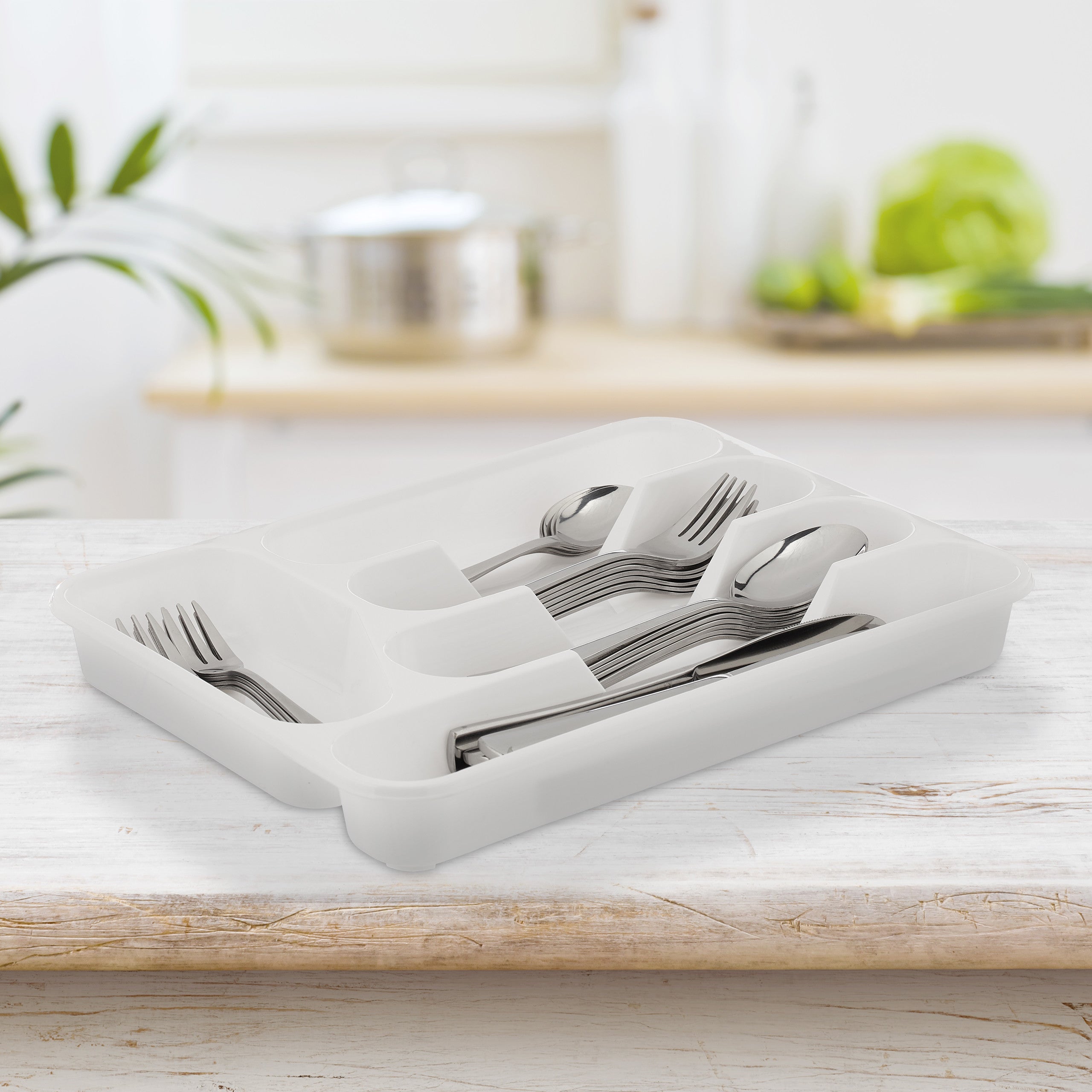 Portaposate a 4 scomparti per cucina, sala da pranzo, scolapiatti, utensili da cucina, organizer per posate, supporto per zona di risciacquo, ruggine e antigraffio, in acciaio inox, antiscivolo, viene