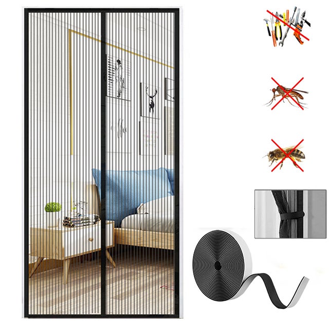 Zanzariera magnetica, tenda anti-insetti con magneti e nastro magico vivavoce, nero, 80 x 200 cm
