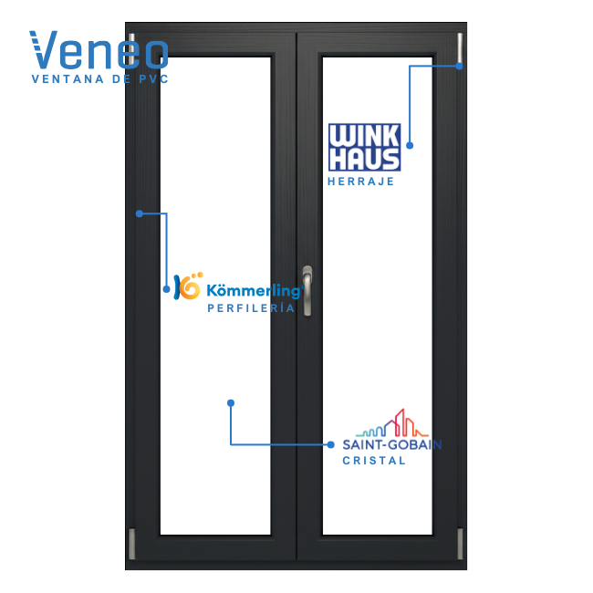 Balconera PVC 1300x2000 oscilobatiente 2 hojas gris antracita | perfil Kommerling - 2