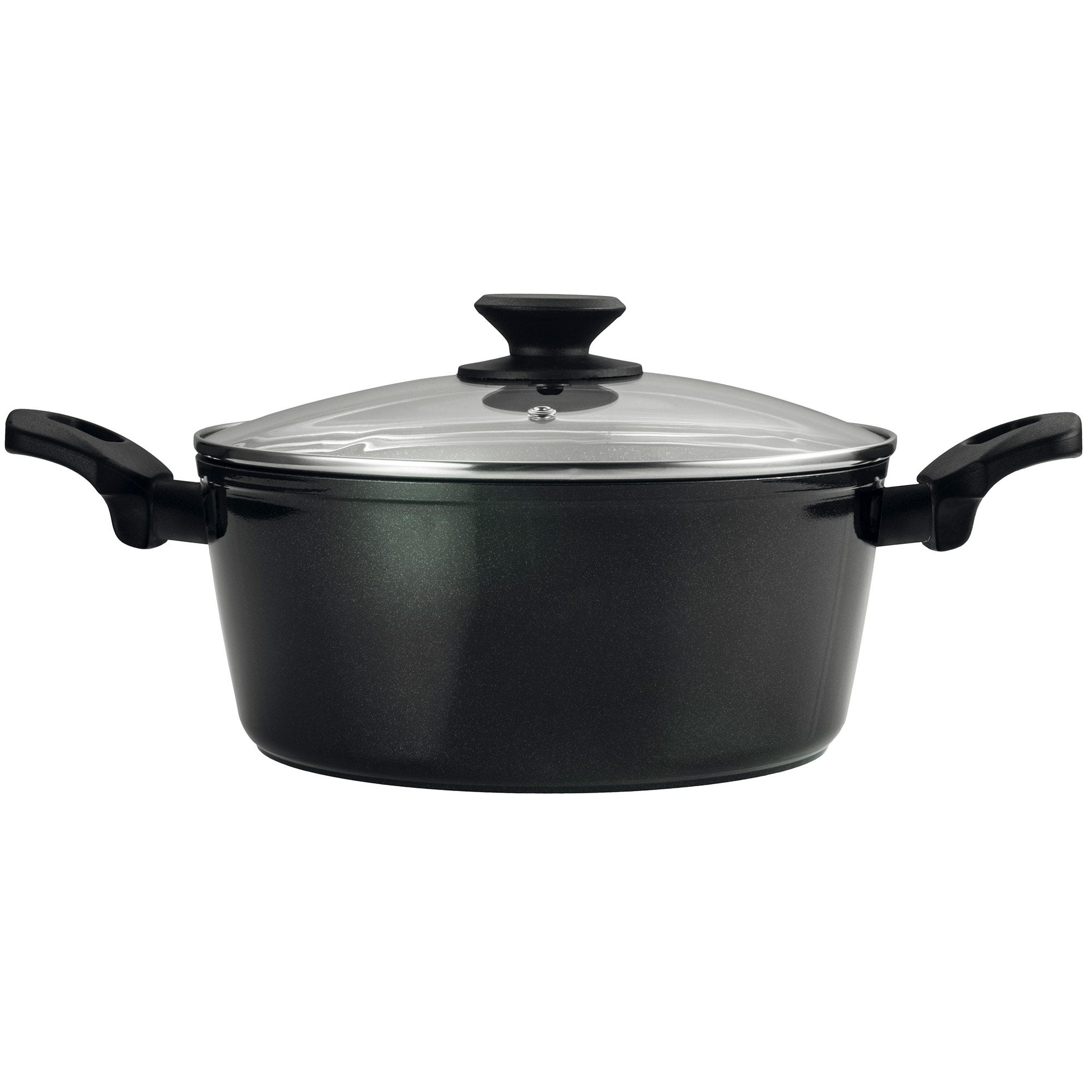 Faitout 24cm en fonte d'aluminium effet pierre noir avec couvercle pas Faitout 24cm en fonte d'aluminium effet pierre noir avec couvercle pas