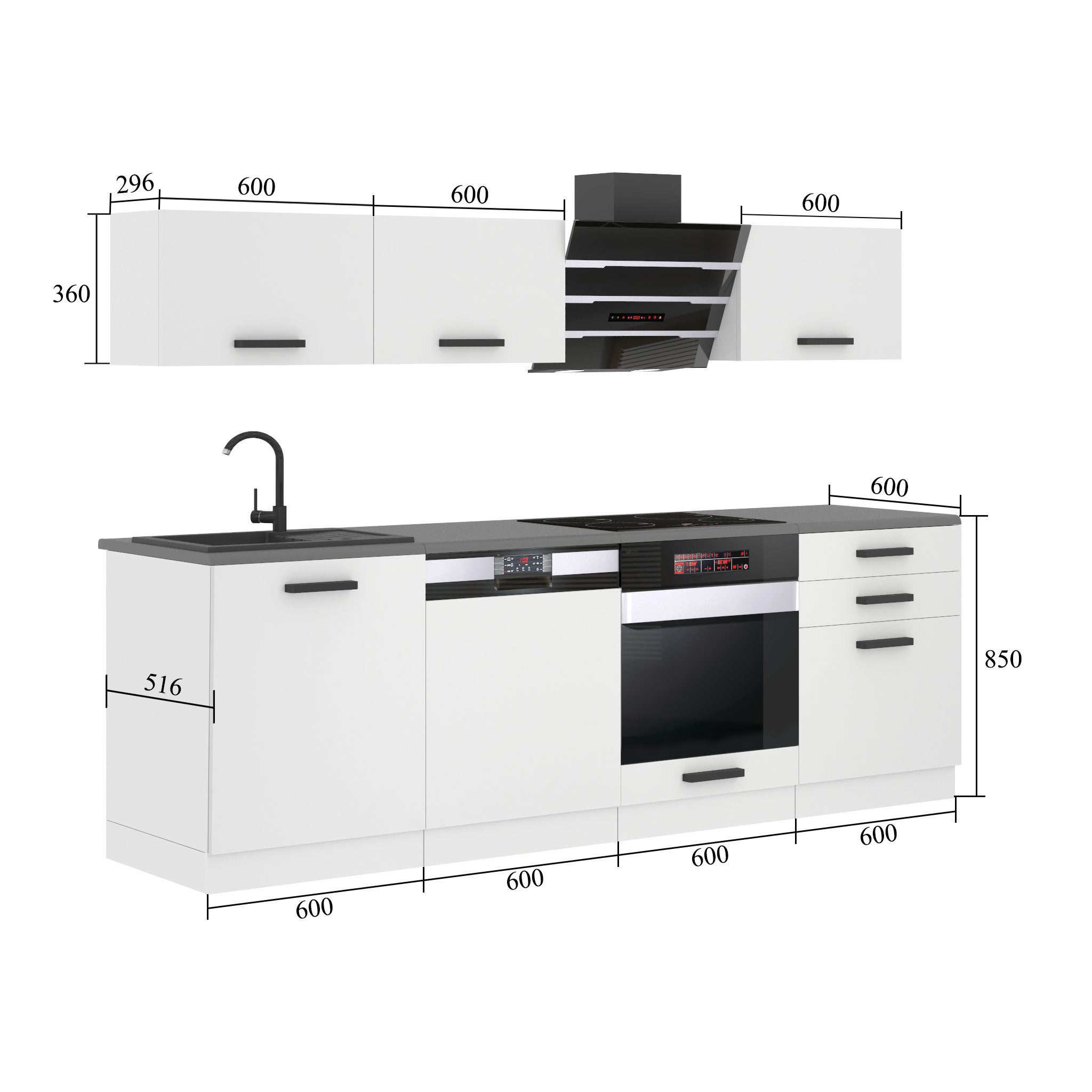 BELINI Cucina completamente attrezzata LINDA - 240 cm. Cucina completa senza piano di lavoro, bianco opaco - 2