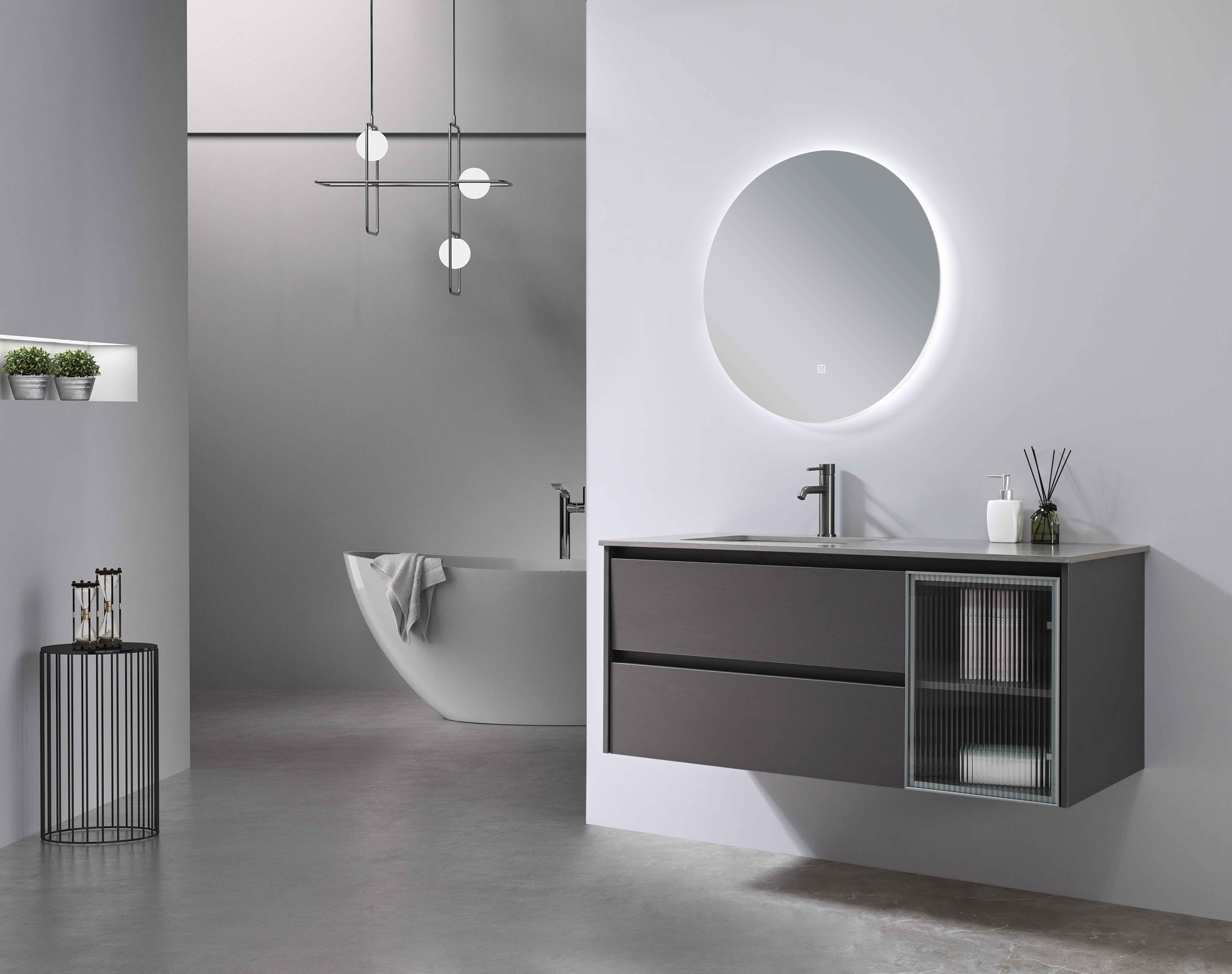 LuxuryBain- Meuble de salle de bain simple vasque 120cm gris et effet