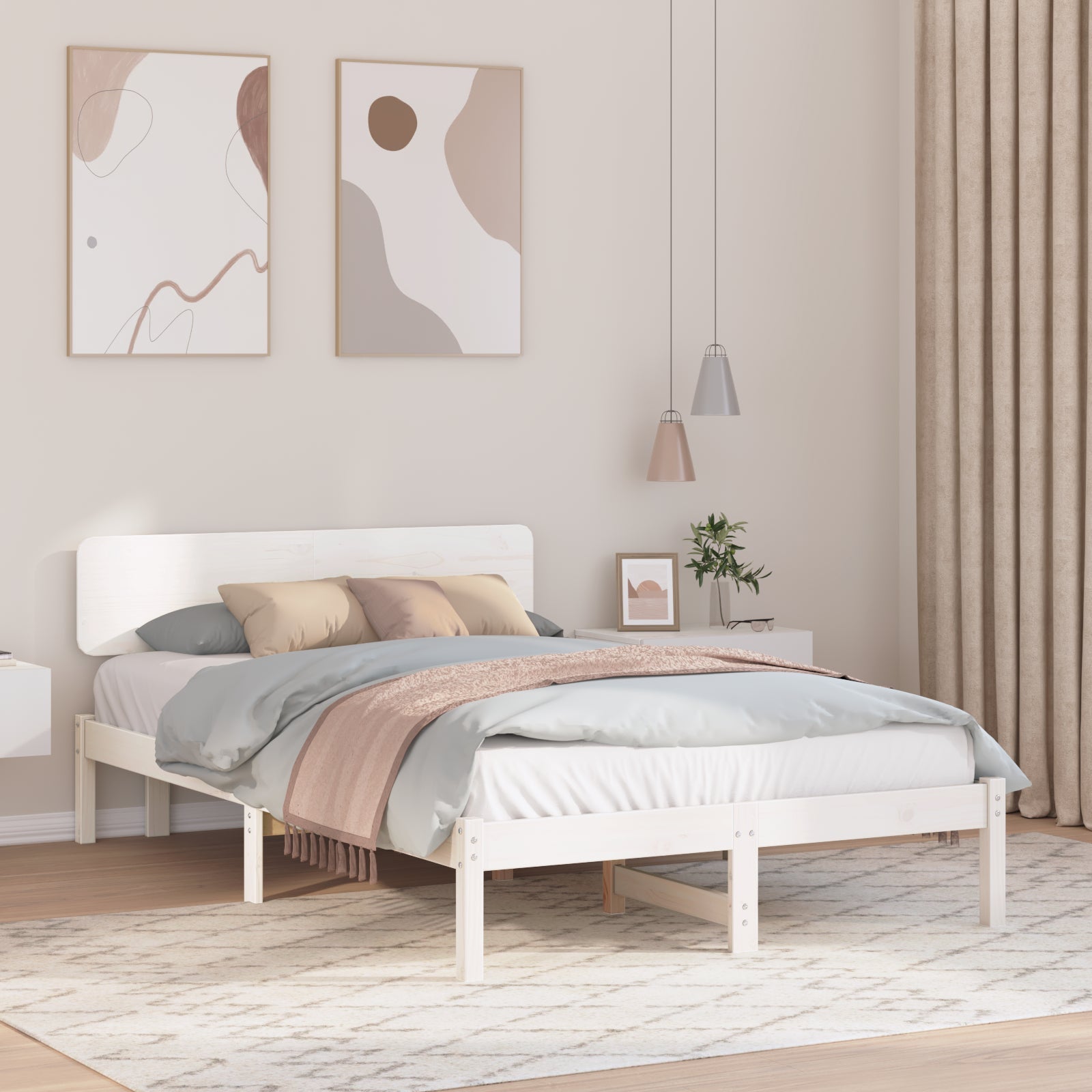 Ramka łóżka Z zagłówkiem Biały 120 x 190 cm Lite drewno sosnowe vidaXL