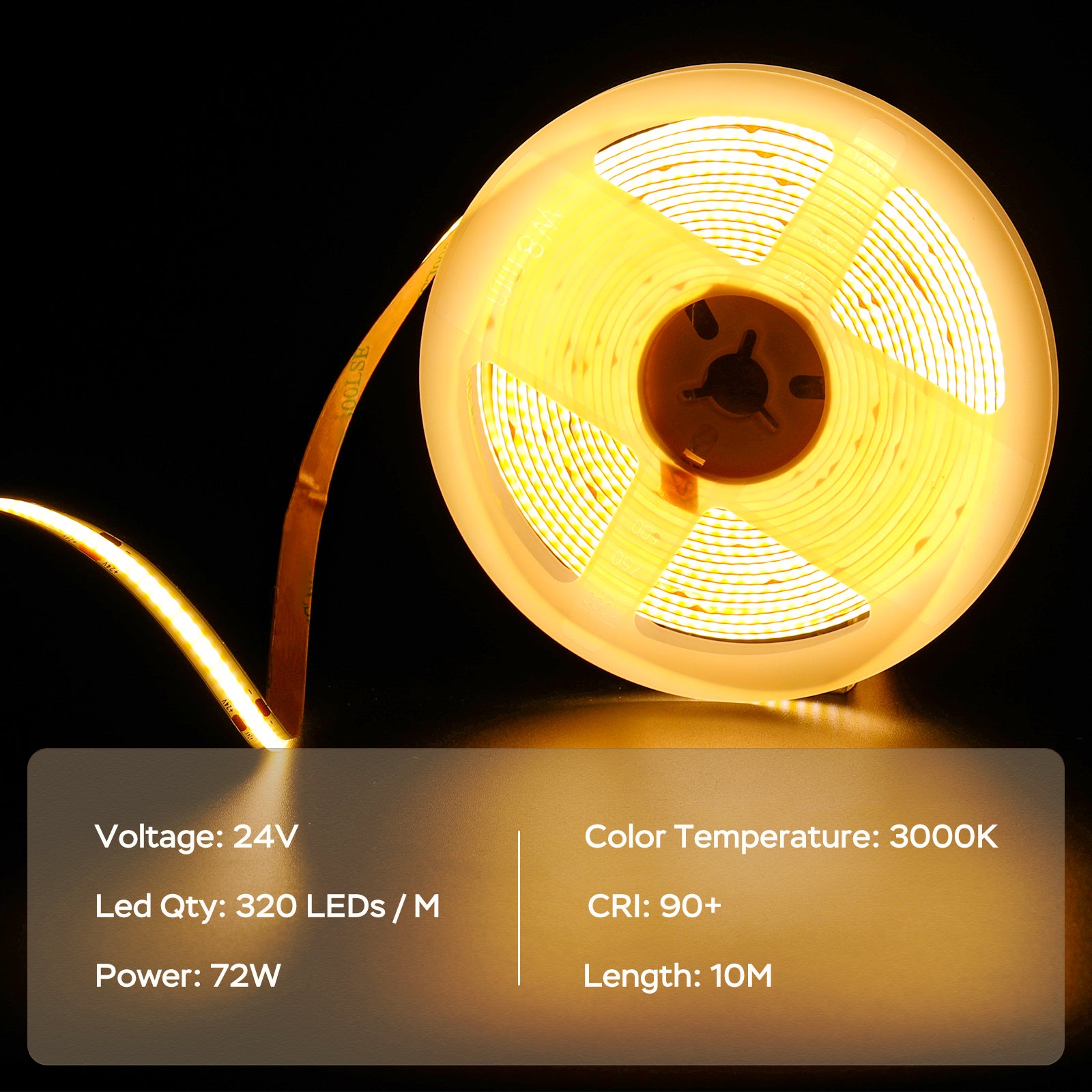 Ruban LED COB 6m 2700K Blanc Chaud - 24V, Dimmable, Télécommande, 320 LED/m, 8mm Large, Pour Décoration Intérieure