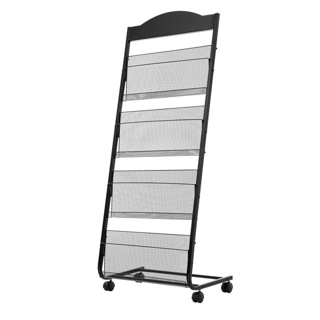 Presentoir a brochures SucceBuy 4 niveaux, support sur pied avec roulettes, porte-revue stable, mobile, pour expositions, bureaux, salons artisanaux