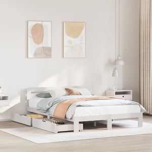 Estructura De Cama De Roble Artesanal VidaXL 135x190 Cm | Con Somier De Láminas