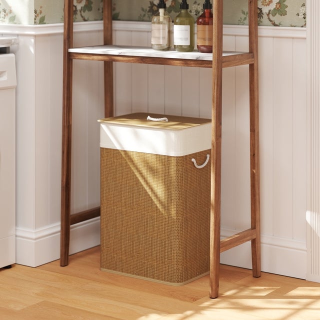 Cesto para la ropa de bambú con tapa, 72L, asas de cuerda, bolsa extraíble lavable, canasta de lavandería para baño, marrón