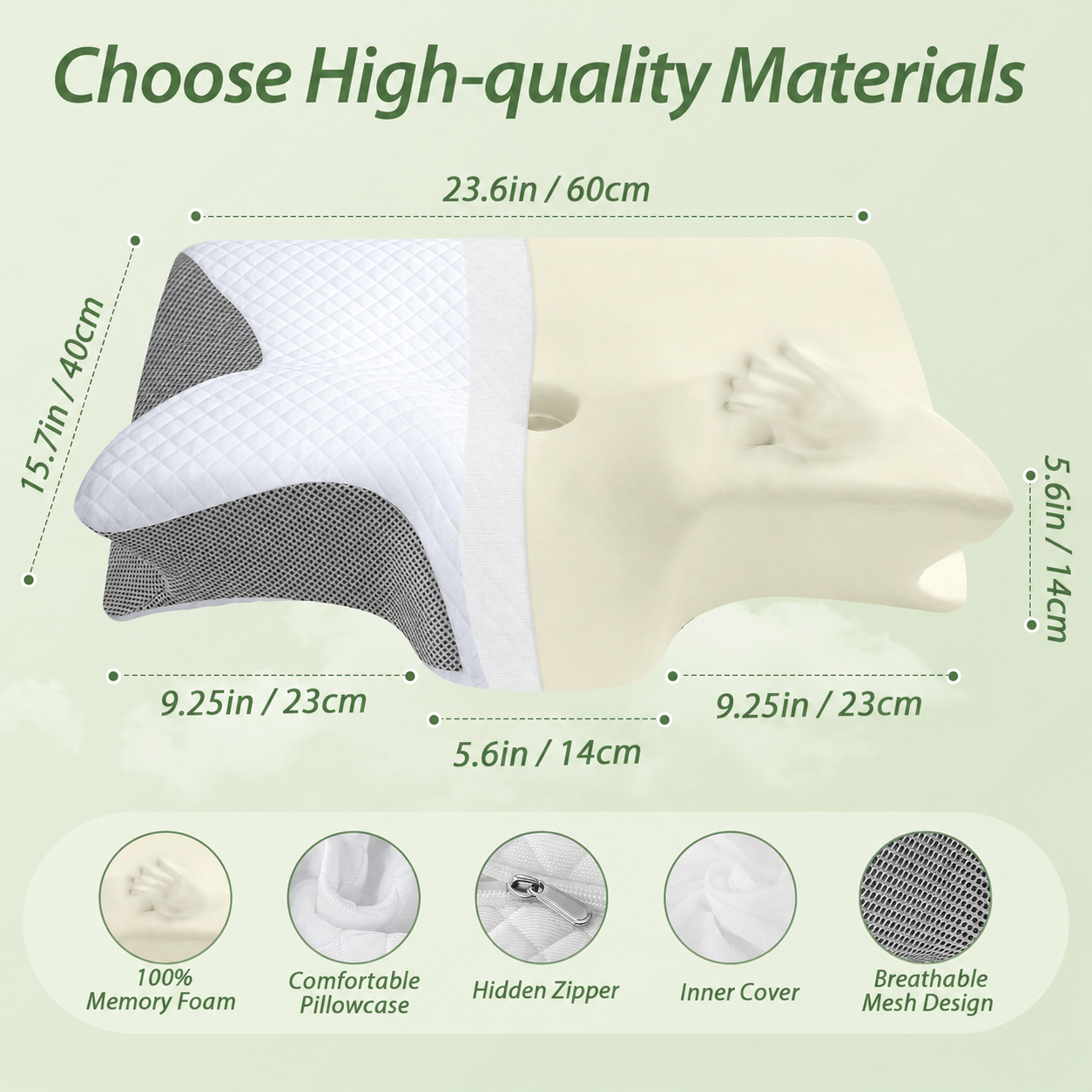 Almohada cervical ergonómica viscoelástica, cojín ortopédico 2 en 1 para dormir, funda lavable - 4