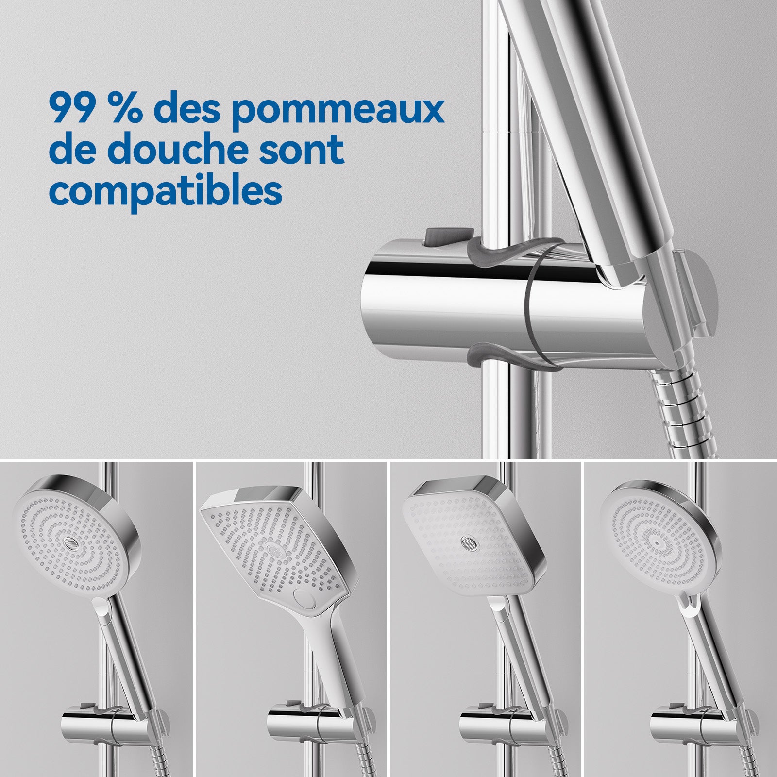 Barre de Douche 71cm en Acier Inoxydable,Barre de Douche avec Support Pommeau de Douche et Support de Douche Muraux Réglable Variables,Chromé - 2