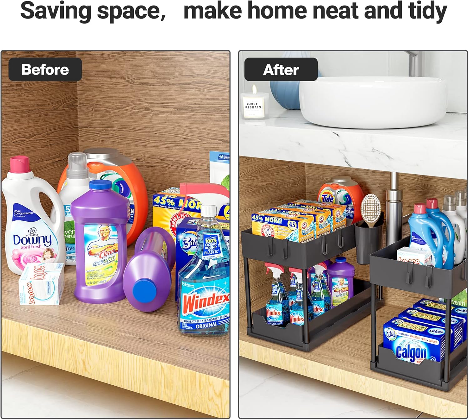 Étagères de cuisine sous évier à 2 niveaux, étagères multifonctionnelles, étagères de cuisine, étagères sous armoire-noir - 3