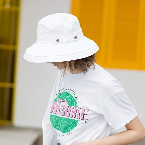 Chapeau de soleil en coton à larges bords avec protection UV UPF 50, pliable, blanc, 25 x 20 cm - 4