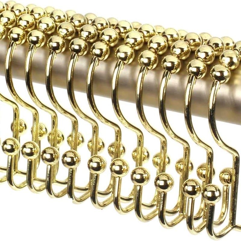 12 sztuk podwójnych haczyków do zasłon prysznicowych (ozdobne złote wykończenie) stal nierdzewna klasy premium odporna na rdzę