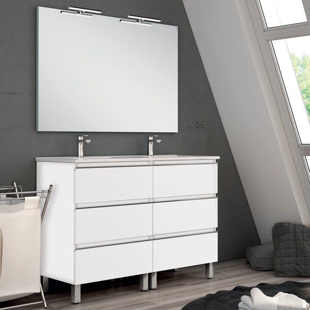 Meuble de salle de bain 120cm double vasque - 6 tiroirs - PALMA - blanc
